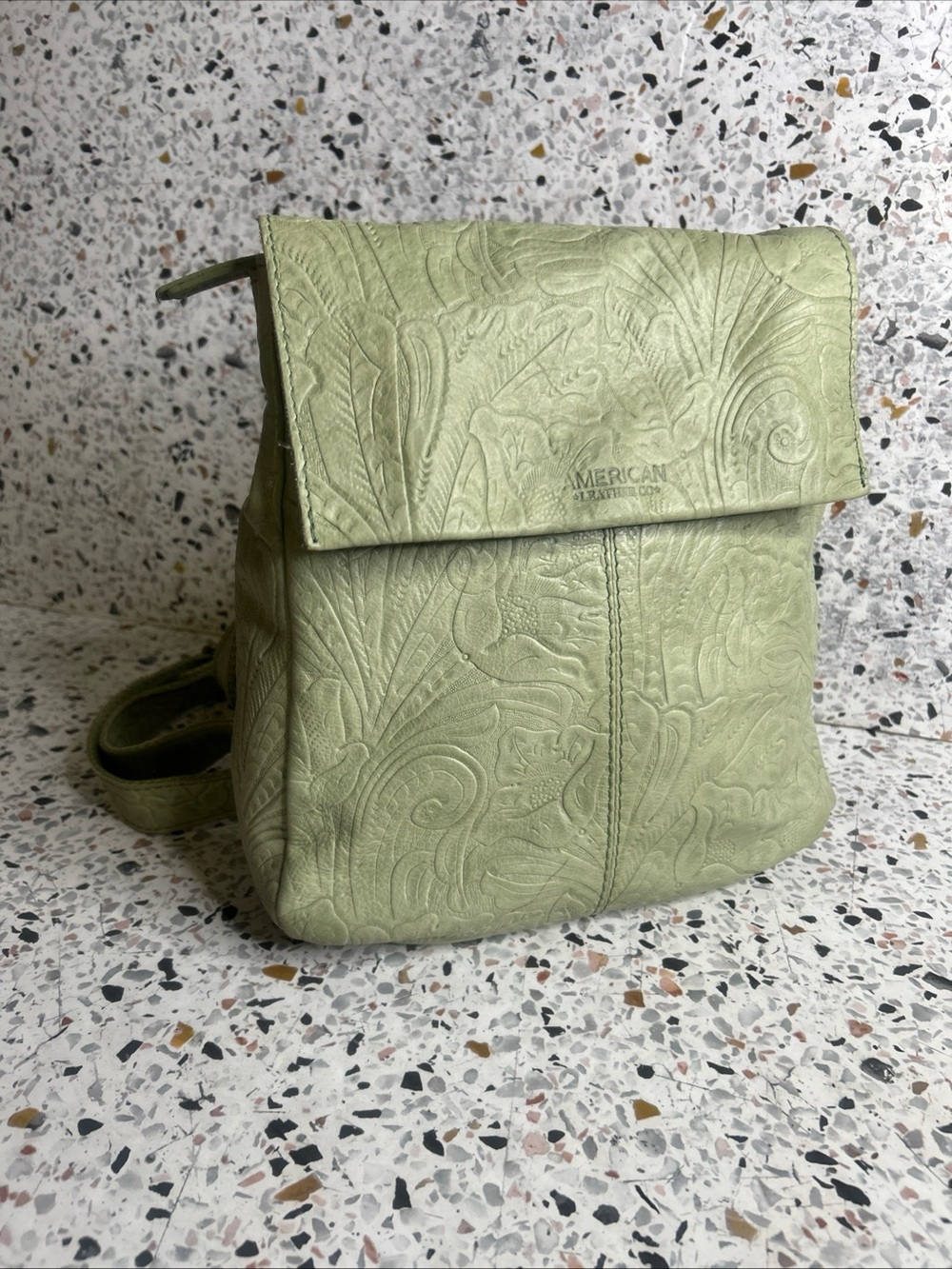 American Leather Co. Leather Liberty Green Embossed Backpack Bag